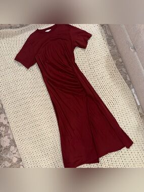 H&M Women's Short-Sleeve Ruched Midi Dress - Deep Red